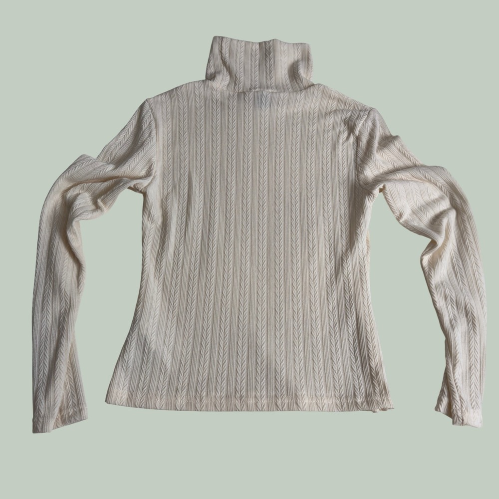 Minimalist Cream White Coquette Chevron Textured Knit Turtleneck Top Size M - Picture 8 of 8